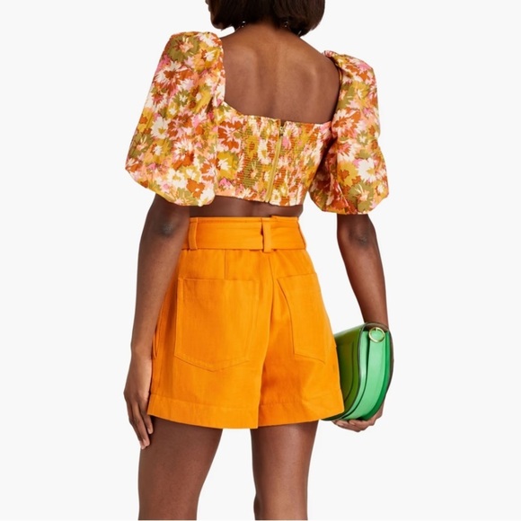 Zimmermann Cropped Cutout Floral Print Puff Sleeve Top Cotton Gauze Size 0 - Picture 5 of 16